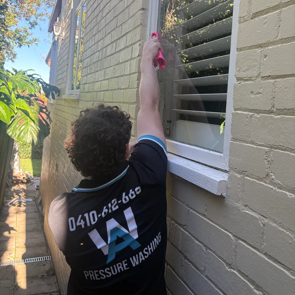 AW technician detailing window frames and edges by hand