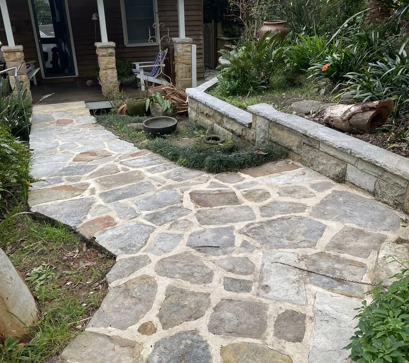 Sandstone front path, after cleaning by AW Pressure Washing