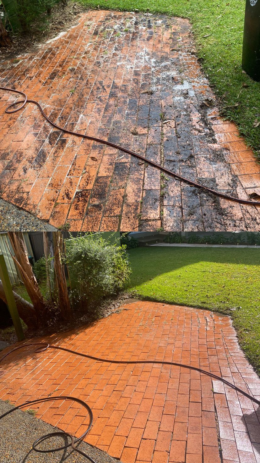 Brick paving — before and after pressure cleaning, Sydney
