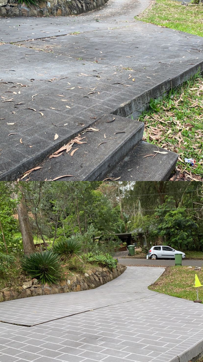 Concrete steps and driveway — before and after pressure cleaning, Sydney