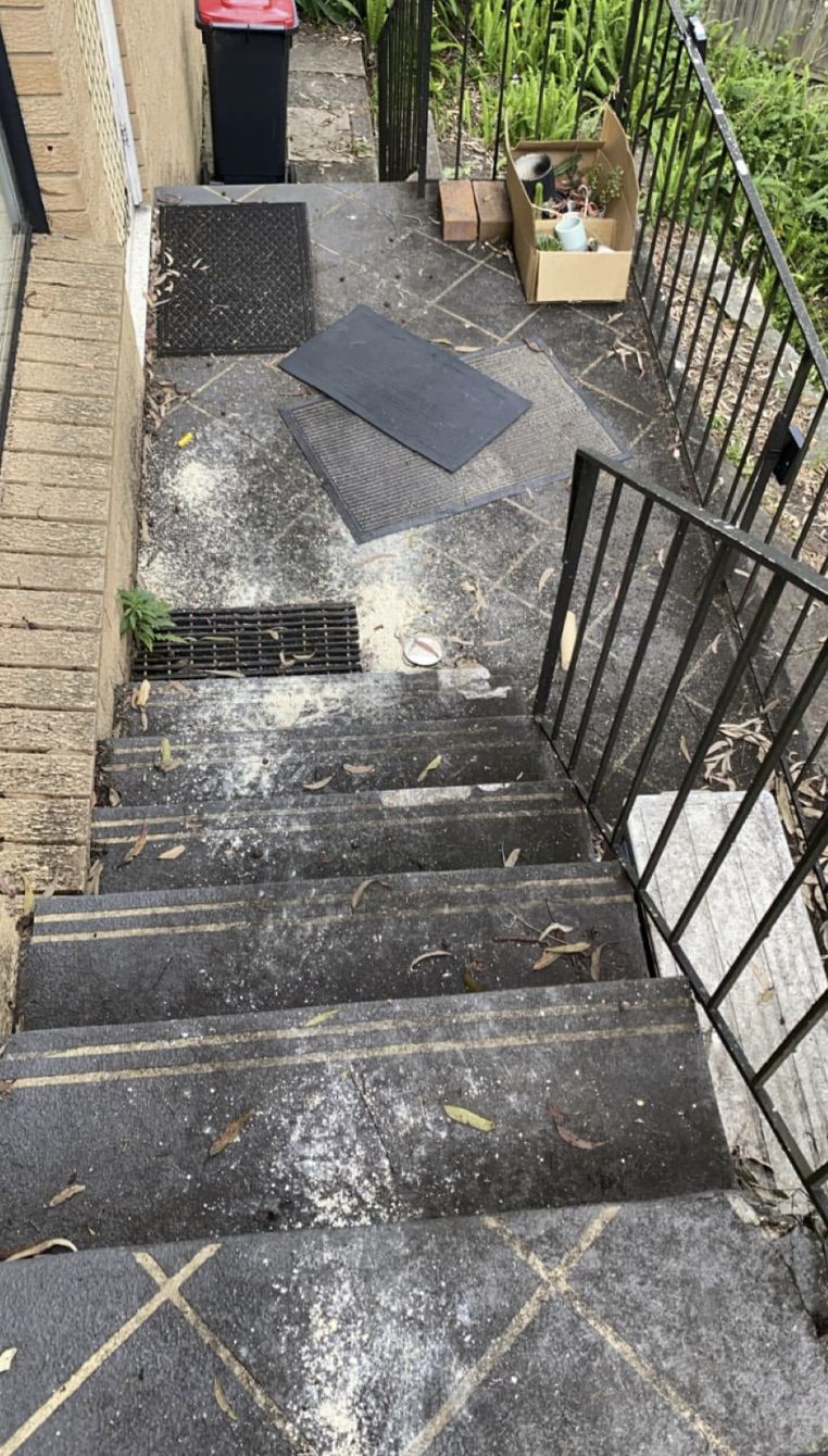 Paver stairs before pressure cleaning, Sydney